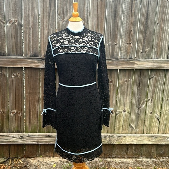 Sportmax Code Augusto Lace Bell Sleeve Dress With Blue Piping, size Large - Picture 4 of 10